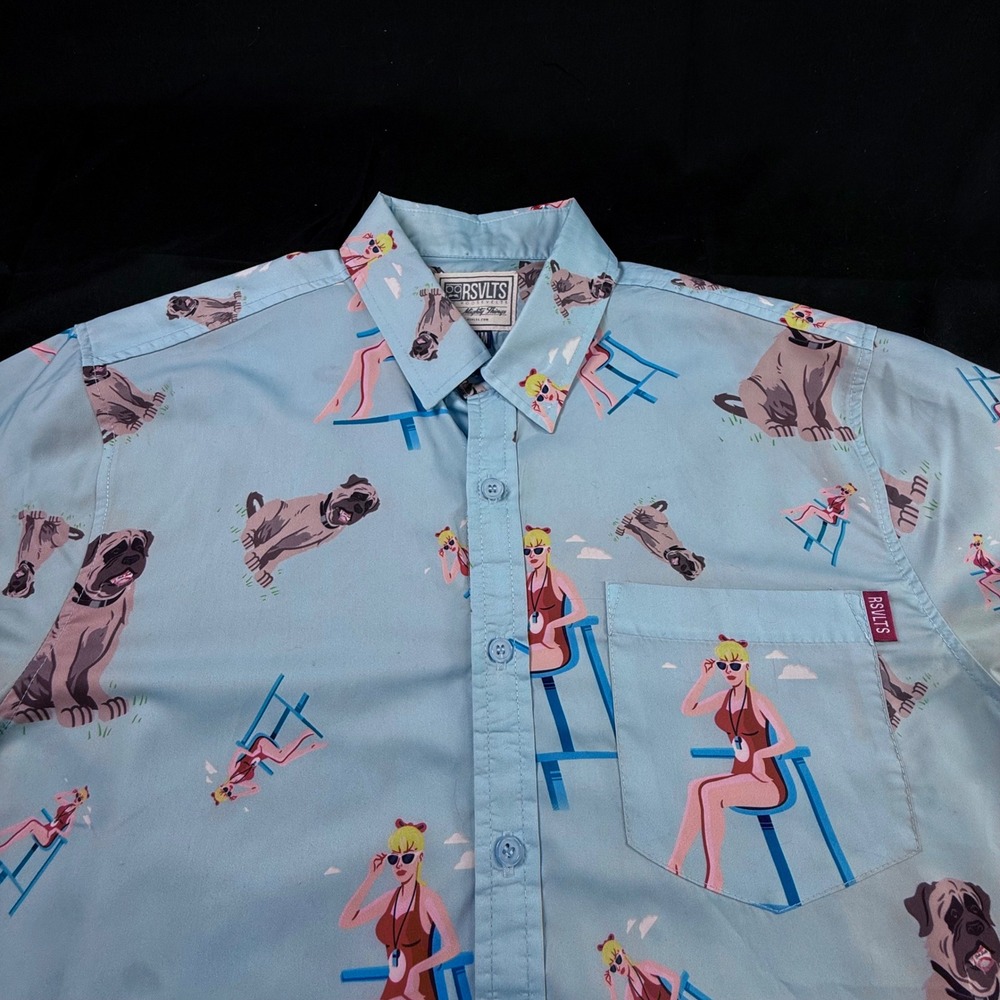RSVLTS x Sandlot Shirt Mens Medium Blue Button Up AOP Wendy Peffercorn Beast